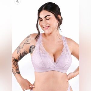 Understance UpLift Wireless Plunge Lace Bra Pale Mauve Purple Size 38C EUC